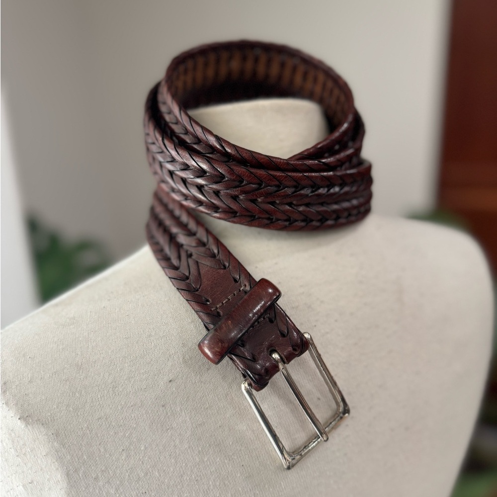 Brighton Braided‎ Leather Belt Brown Silver Buckle – Size 40 / 46” Long